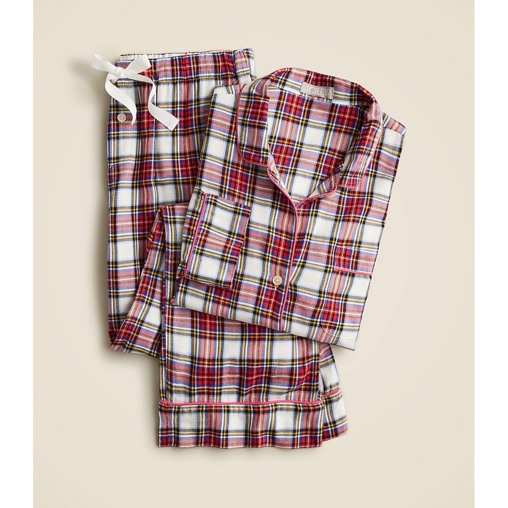 J.Crew Preppy Old Money Holiday Plaid Pajama Set Long Sleeve Top Pants Medium